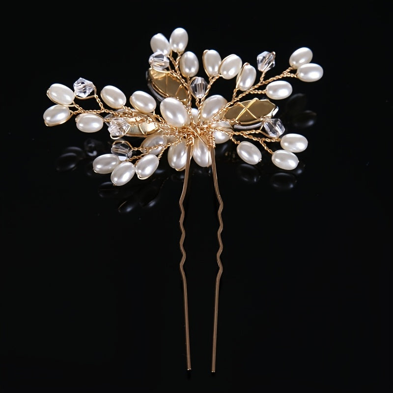 Wedding Bridal Hair Comb Crystal Faux Pearl Rhinestone Hairpin