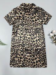 Leopard Satin NightDress Short Sleeve Pajama Dress Women's Sleepwear