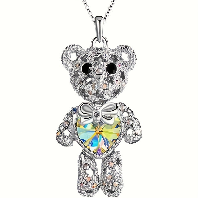 Bear Pendant Rhinestone Heart Shape Crystal Men's Jewelry