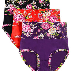 3pcs Chinese Floral Cotton Briefs Comfortable Mid Waist Intimates Panties
