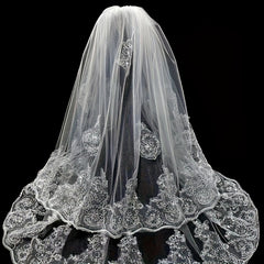 Royal Court Style Double Layer Sheer Curtain Embroidered Floral Lace
