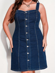 Denim Dress Button Up Medium Stretch Midi Tank Denim