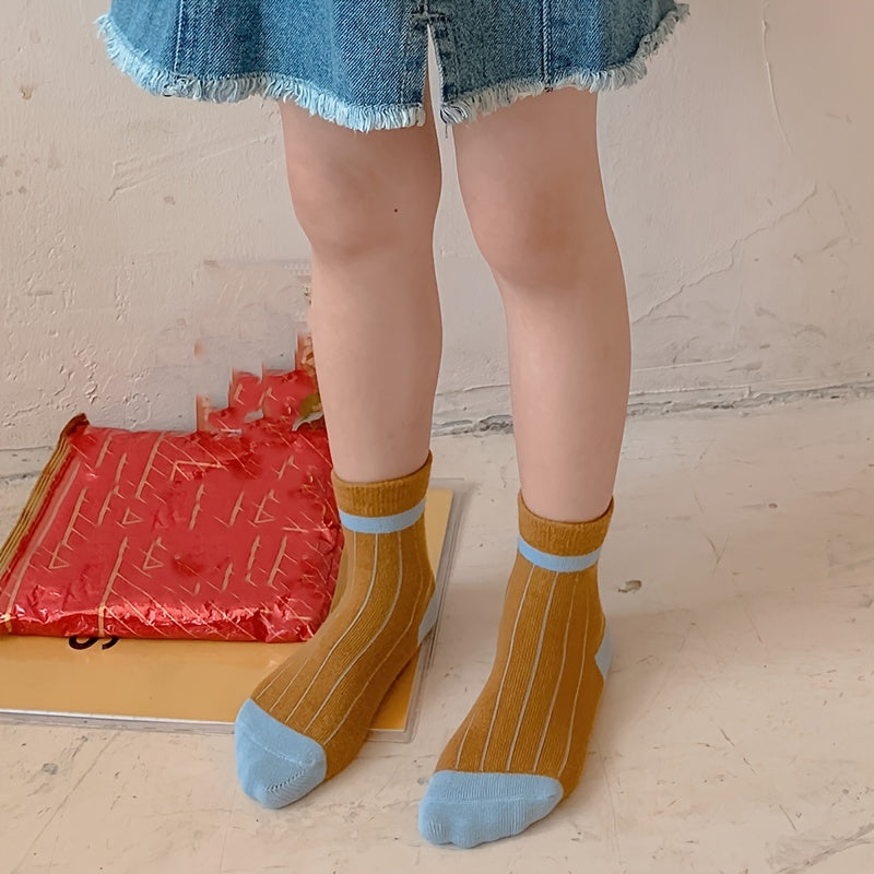 5pairs Unisex Cotton Plaid Mid Tube Socks