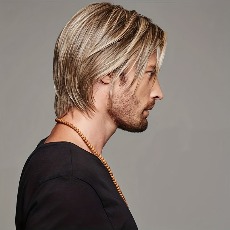 Men Short Straight Wig Heat Resistant Synthetic Wig