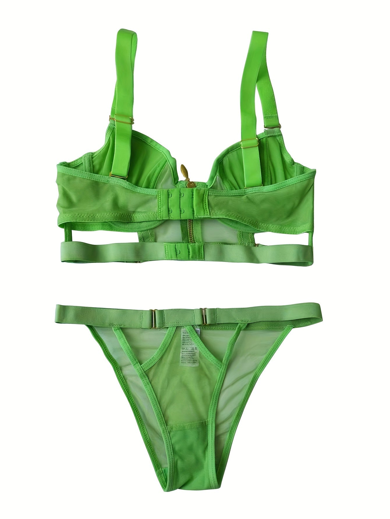 Mesh Lingerie Set Zipper Push Up Bra & Cut Out Panties