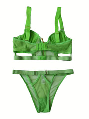 Mesh Lingerie Set Zipper Push Up Bra & Cut Out Panties