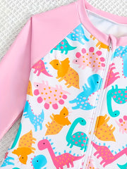 Girls Dino Print Long Sleeve Swimsuit Beach Surfing