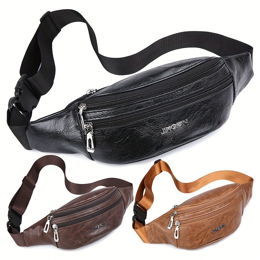 Waterproof PU Leather Waist Bag Fanny Pack for Outdoor Sports Hiking Travel