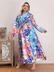 Floral Print Long Sleeve V Neck Maxi Smock Dress