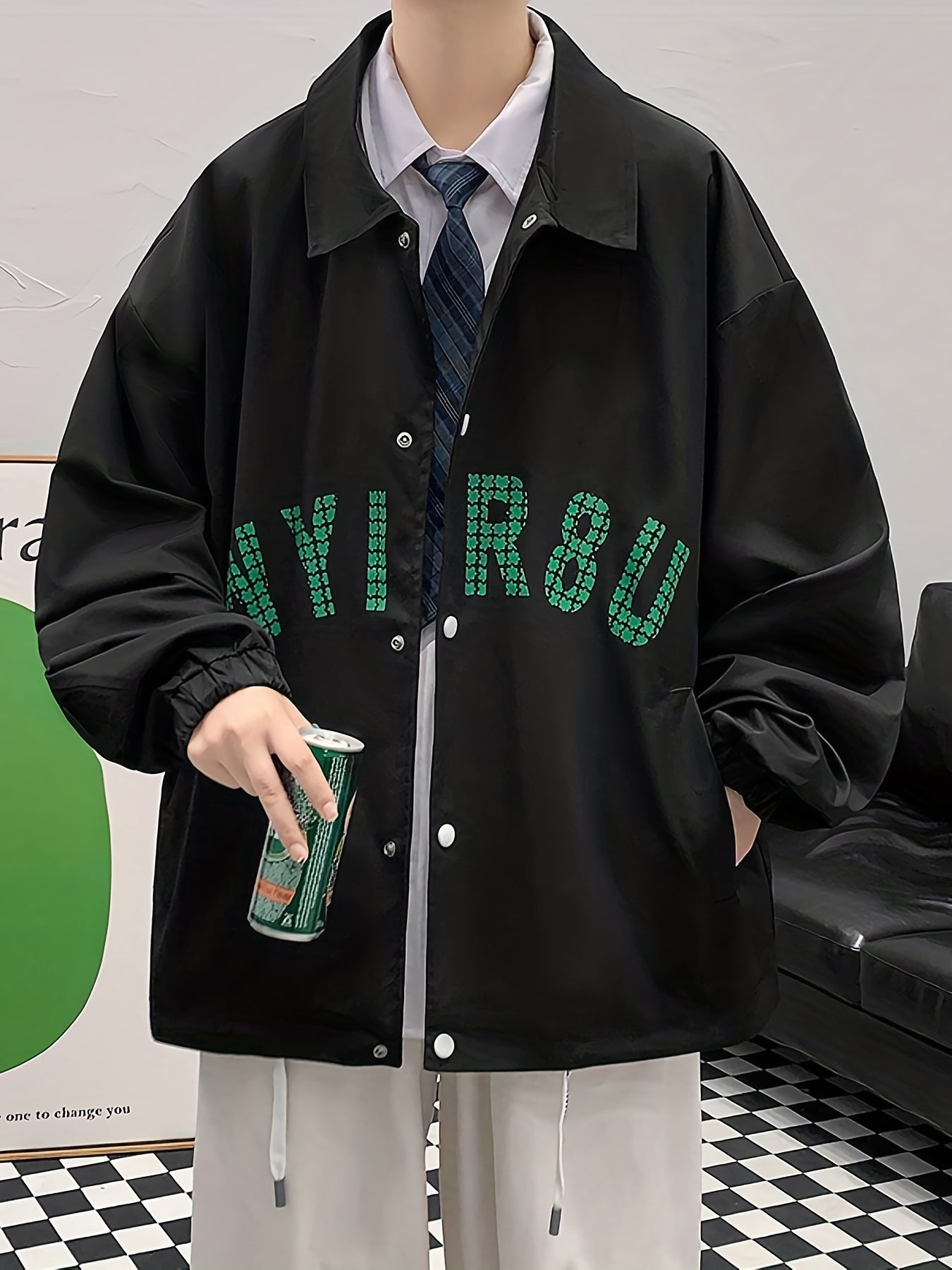 Men's Letter Print Lapel Stylish Coat Jackets