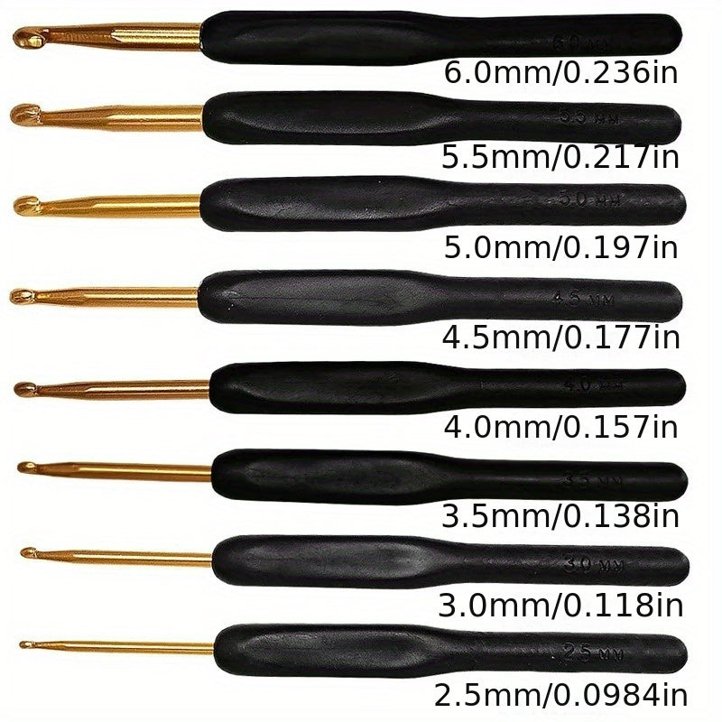 8pcs Grey Crochet Hooks Set Aluminum Alloy Head 2mm-6.0mm DIY Hand Sweater Sewin