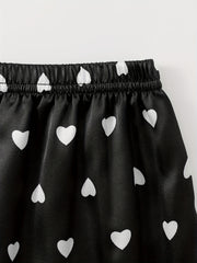 Heart Print Pajamas Set Short Sleeve Buttons Top & Shorts Women's Sleepwear