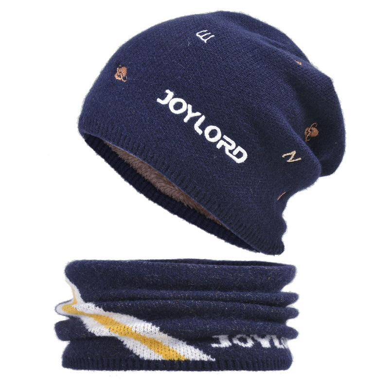 Men's Woolen Hat Plush Knitted Embroidery Warm Pullover Hat
