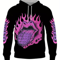 Men's Mouth Print Graphic Hoodie Loose Pullover for Autumn Winter