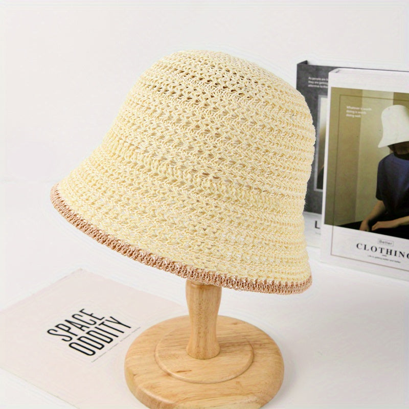 Crochet Sun Hat Casual Breathable Bucket Hat Solid Cloche Hats