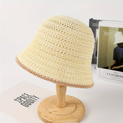 Crochet Sun Hat Casual Breathable Bucket Hat Solid Cloche Hats