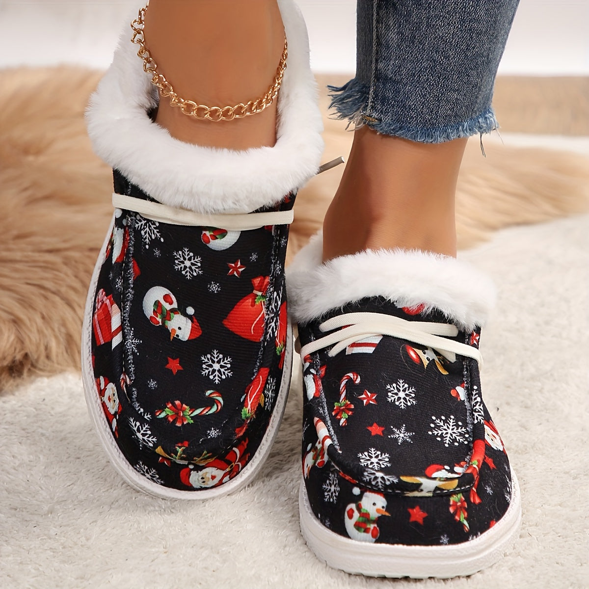 Christmas Snowman & Santa Claus Pattern Warm Snow Shoes Women's Footwear