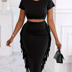 Sexy Two-piece Set Crop T-shirt & Bodycon Skirt Outfit Women's Clothing
