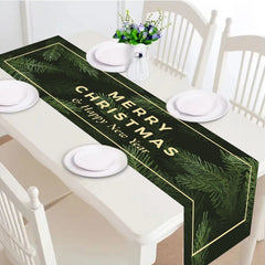 Polyester Christmas Table Runner Green Xmas Tree Design