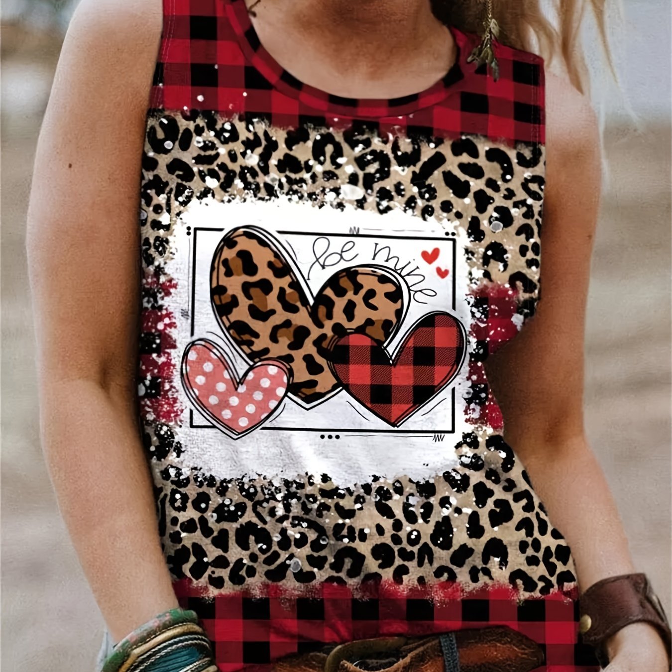 Valentines Hearts & Leopard Print Camisole Tank Top