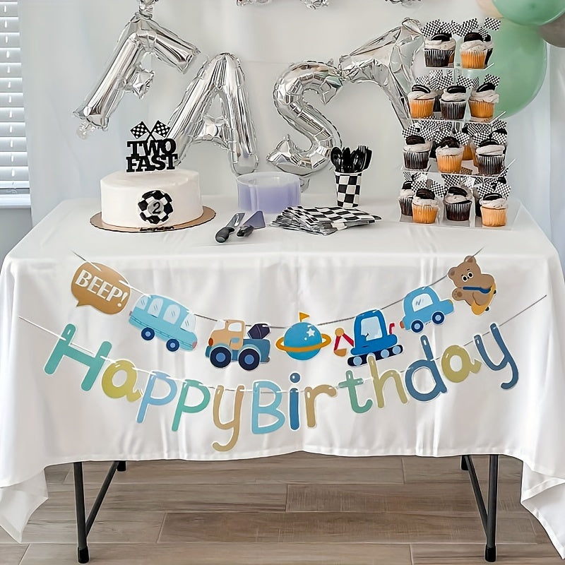 1pc Car Happy Birthday Banner for One Year Birthday Party Decoration
