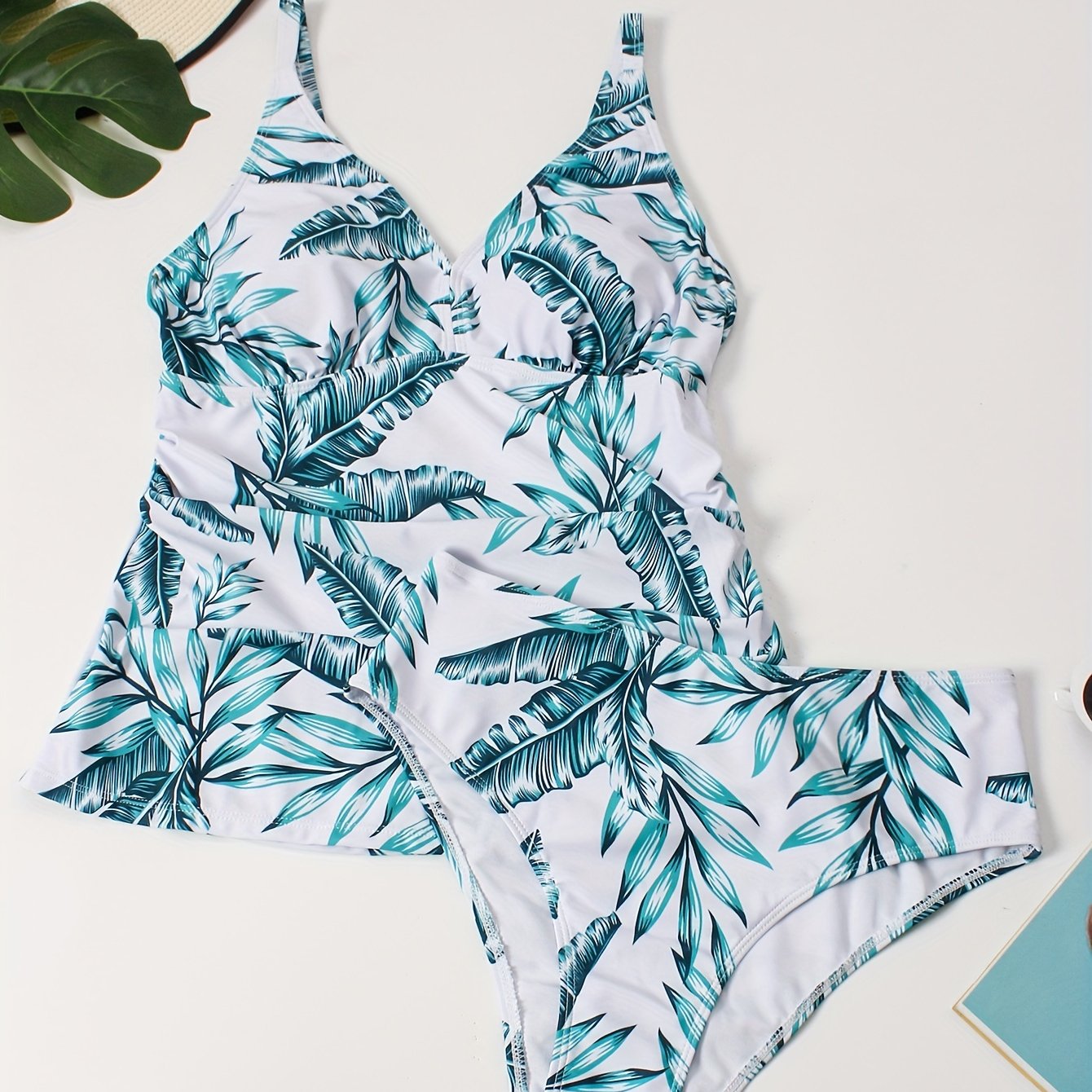 Tropical Print V Neck Tankini Set