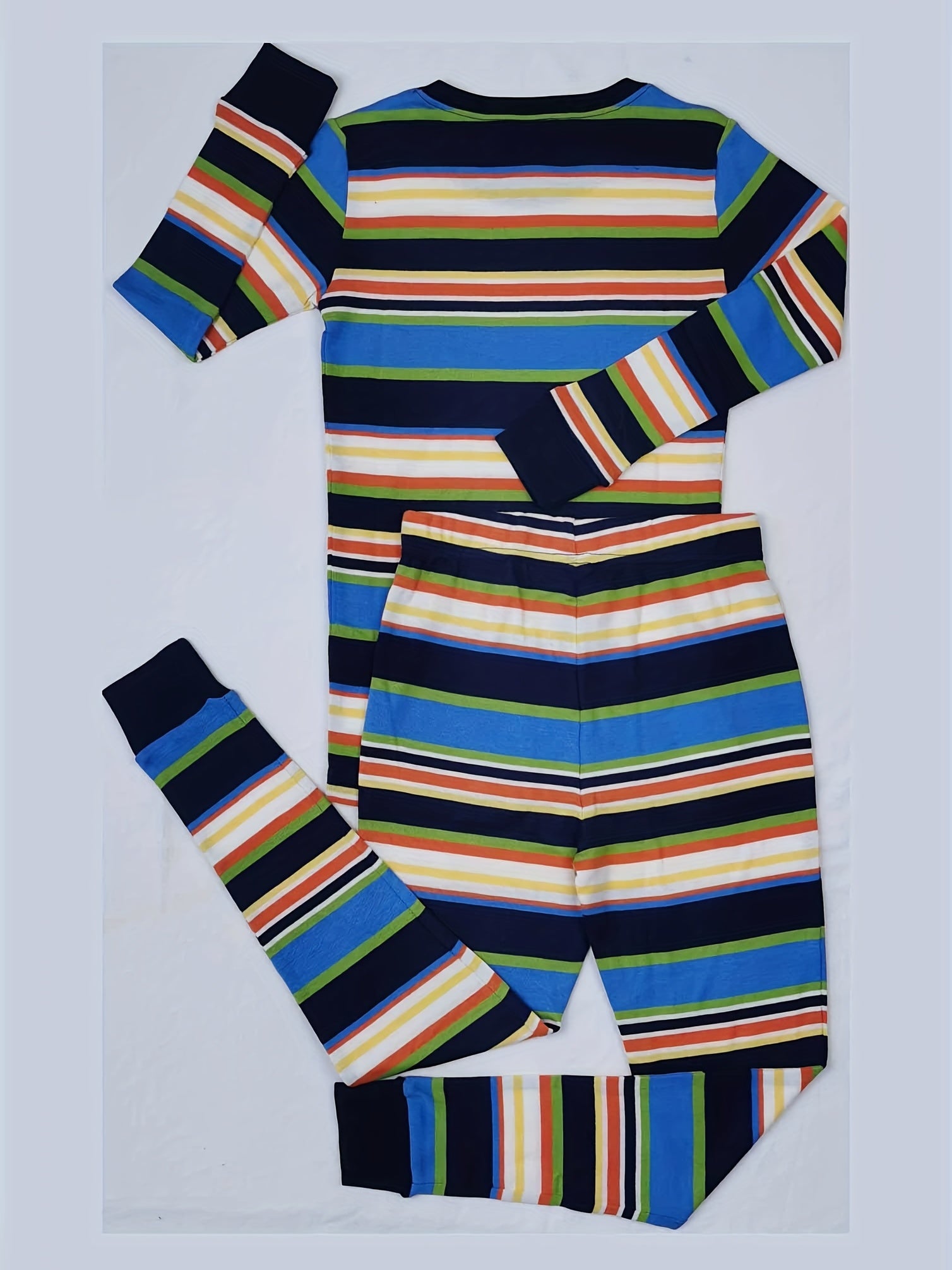 Boys 2pcs Pajamas Set Long Sleeve Top & Pants Stripe Print Comfortable Homewear