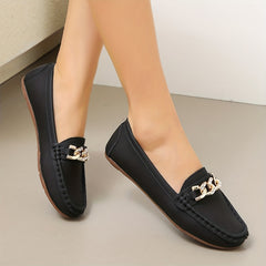 Women's Metallic Chain Loafers Slip On Soft Sole Flat Shoes
