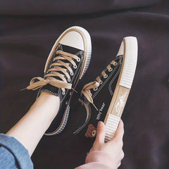 Women's Flat Mule Little Bear Lace Up Slip On Canvas Shoes