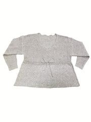 Casual Sweater Women's Plus V Neck Floral Trim Drawstring Jumper