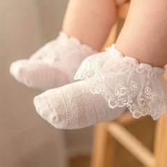 3 Pairs Girl's Mesh Breathable Cotton Socks - Spring Lace Toddler Socks