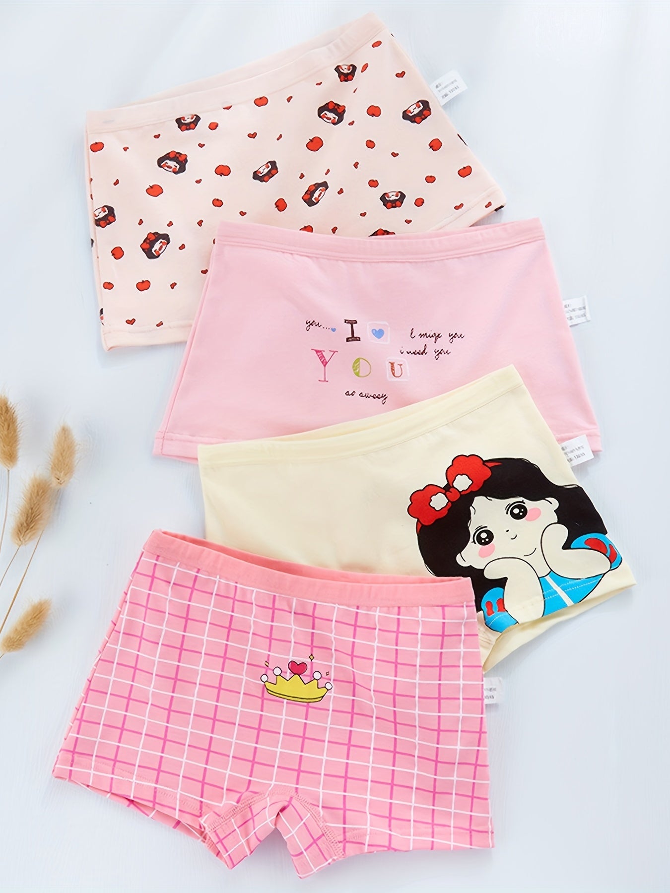 4pcs Girls Teen Cartoon Graphic Print Boxer Briefs Underwear