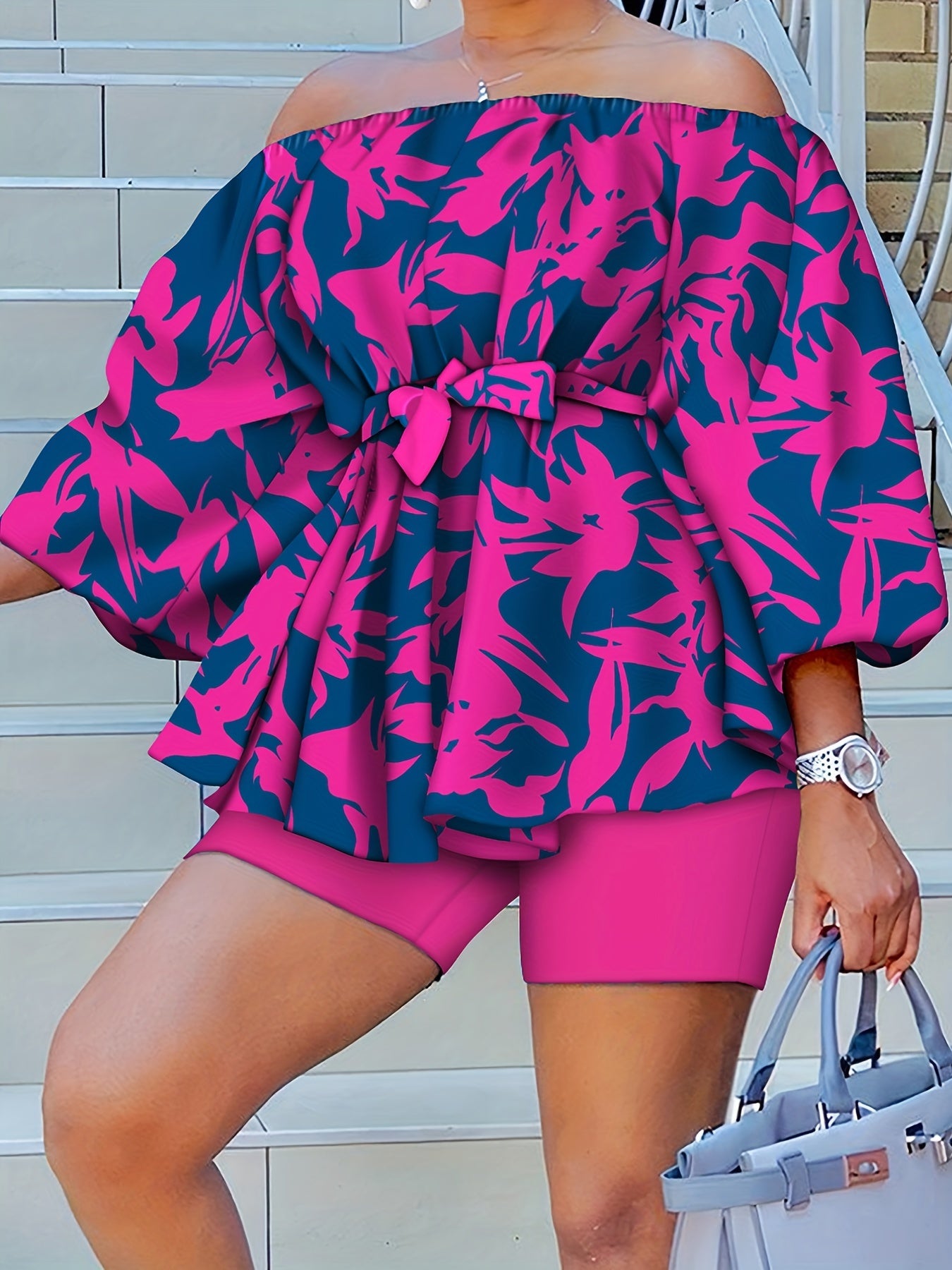 Belted Off Shoulder Top & Shorts Set