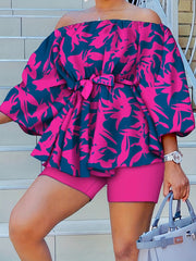 Belted Off Shoulder Top & Shorts Set