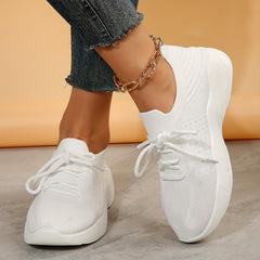 Women's Knit Platform Sneakers Breathable Lace Up Shoes