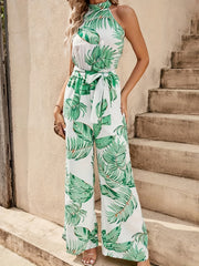 Tropical Print Tie Back Jumpsuit