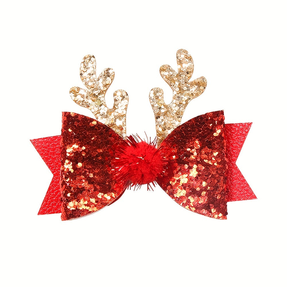 Christmas Hair Clip Sequined Bow Santa Claus Elk Hairpin Accessory