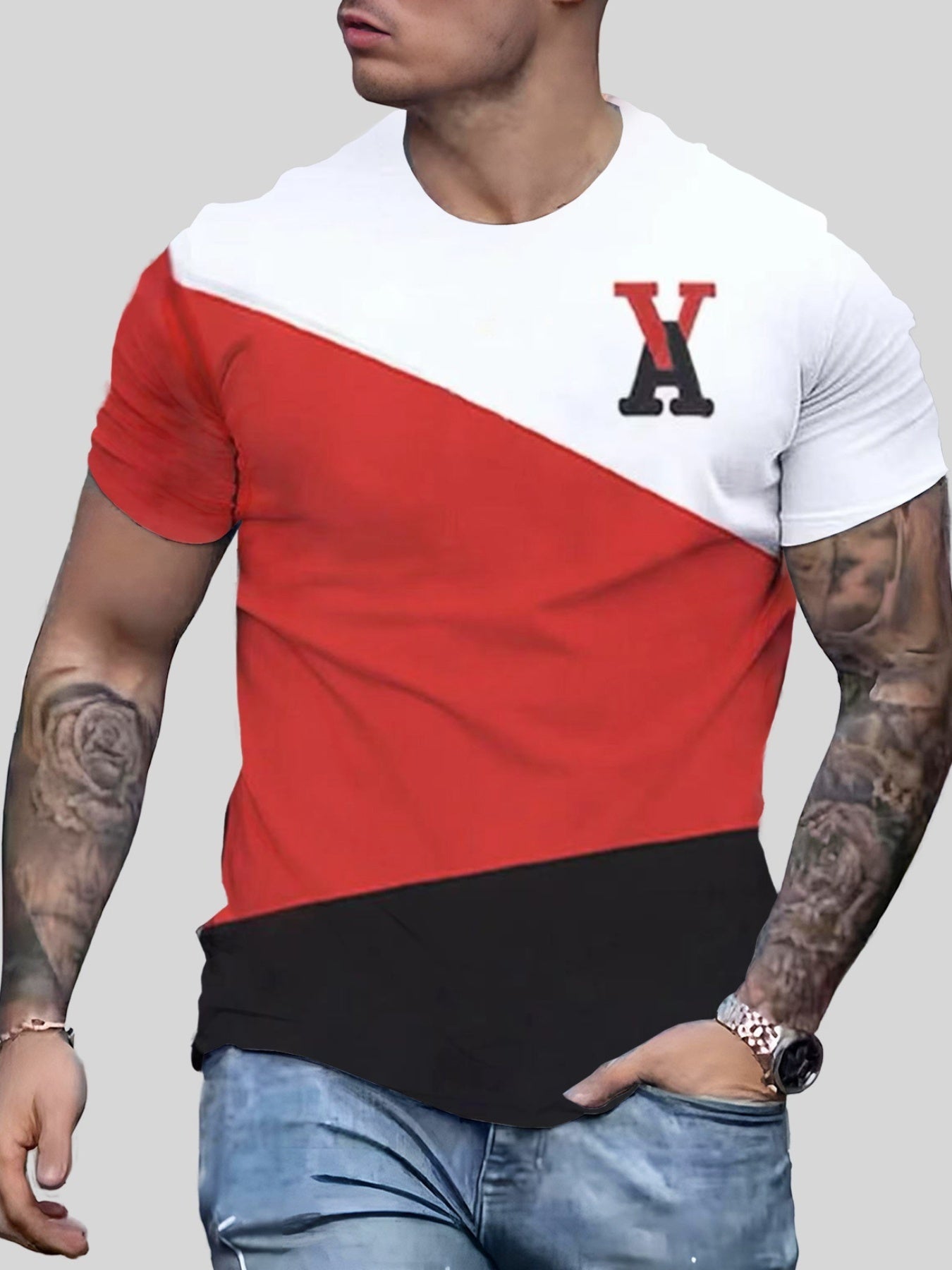 Letter Pattern Men's Short Sleeve T-shirt Contrast Street Style