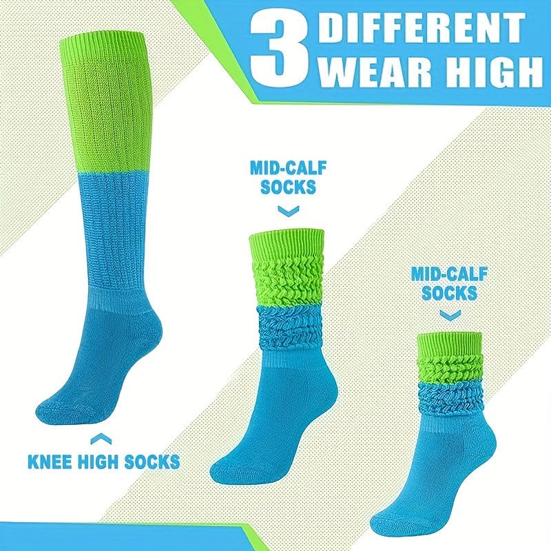 Colorful Warm Slouch Socks for Women - Chunky Knit Scrunchie Socks