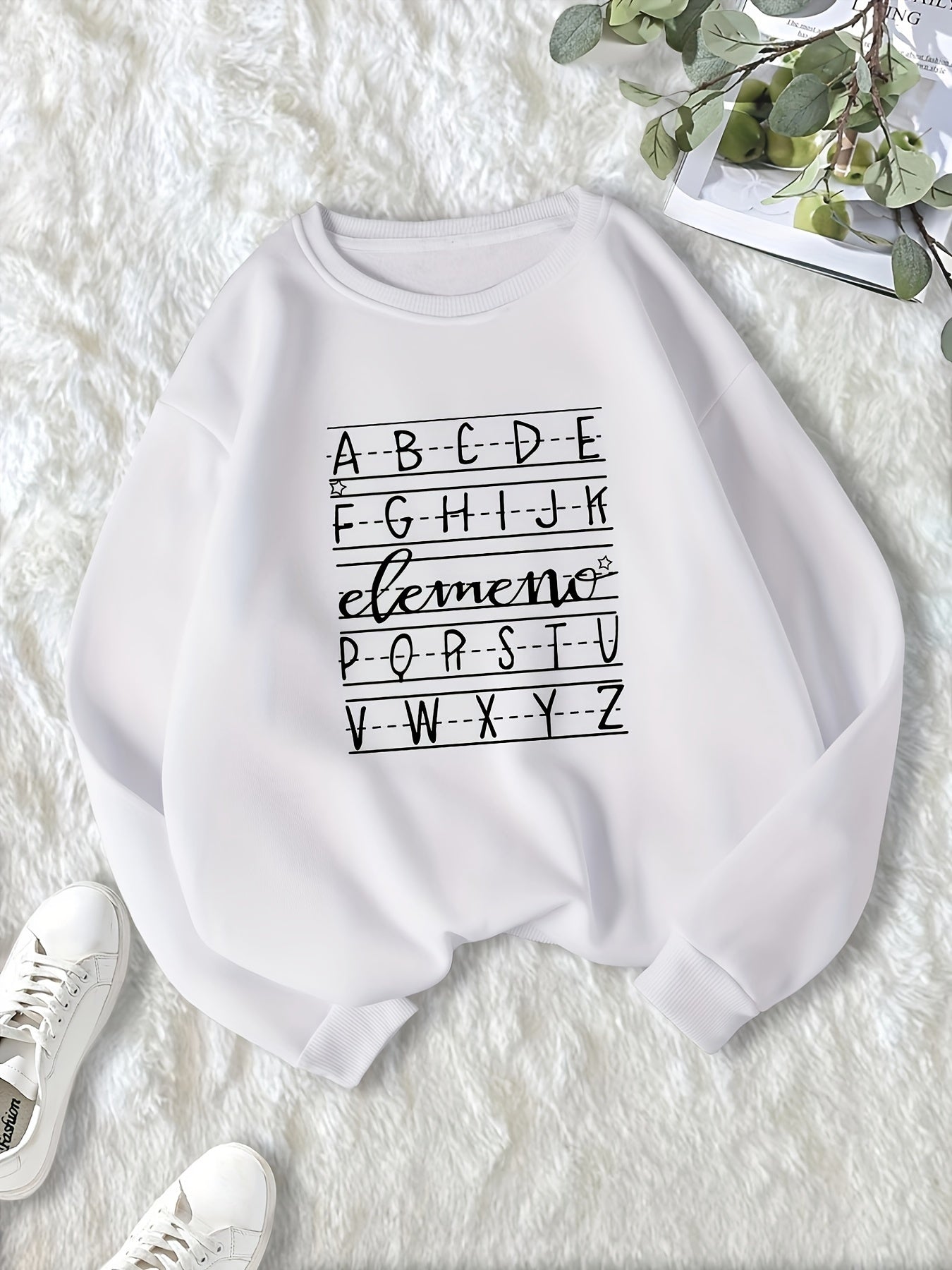 Round Neck Pullover Sweatshirt Fleece Lined Loose Hoodie Women