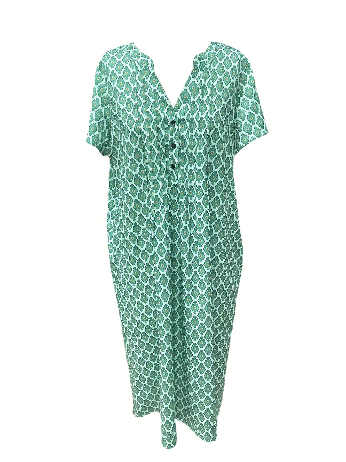 Women's Geo Print Short Sleeve Notched Neck Dress