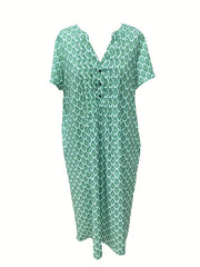 Women's Geo Print Short Sleeve Notched Neck Dress