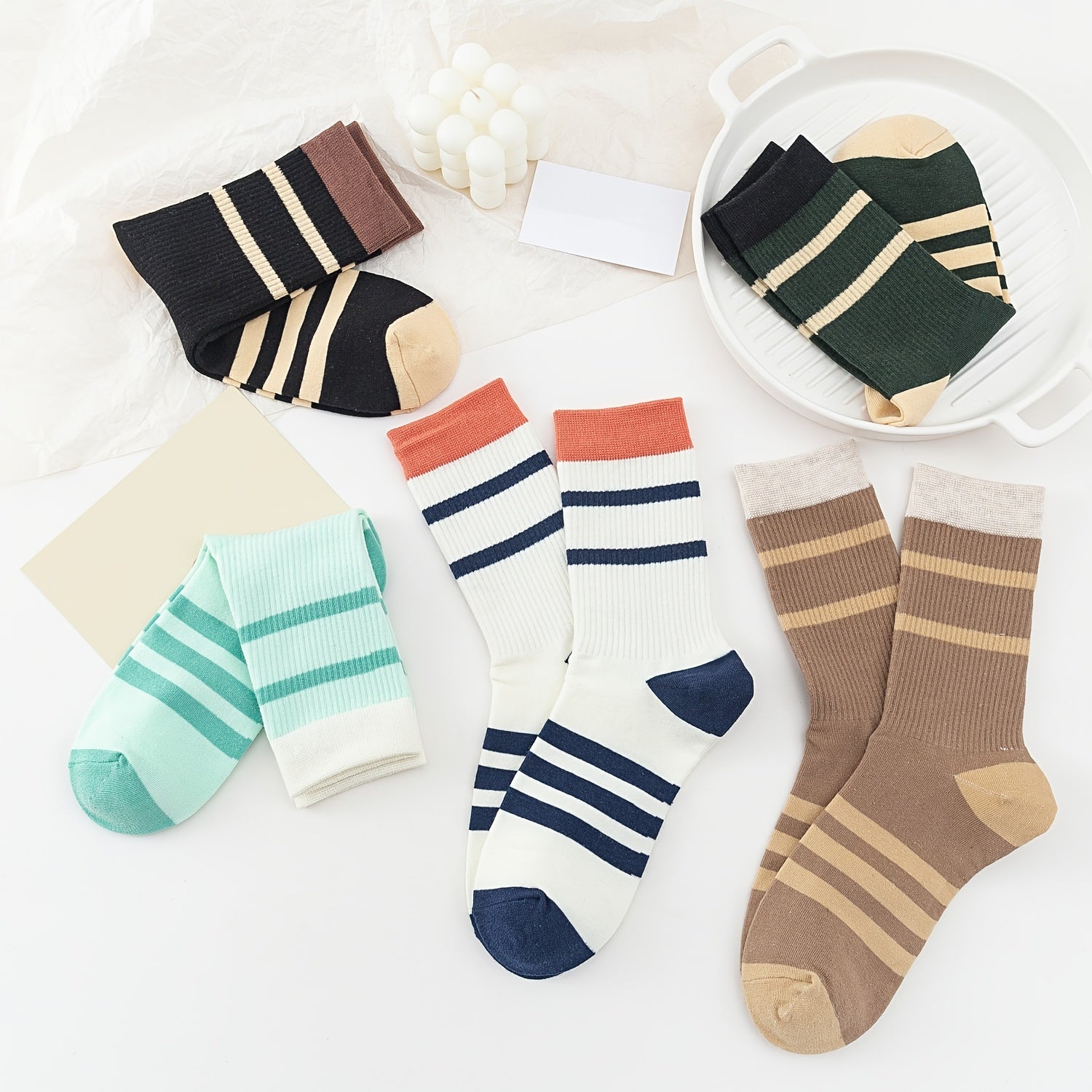 5 Pairs Striped Sports Socks Cotton Mid Tube Women's Stockings