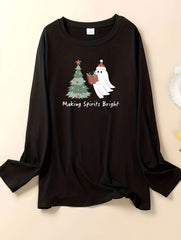 Women's Plus Christmas Lounge Top Long Sleeve Round Neck Sleepwear Tee