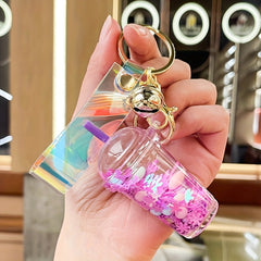 Acrylic Milk Tea Cup Keychain Sand Flow Bag Decoration Keychain