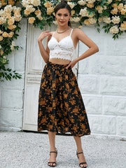 Floral Print Elastic Waist Vintage Skirt