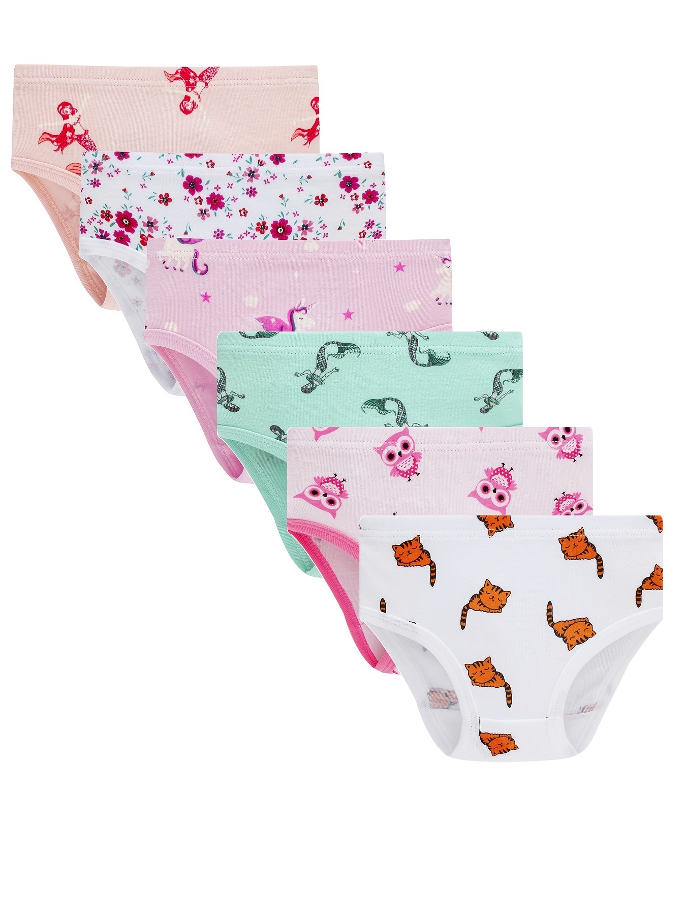Girls Cartoon Animals & Flowers Graphic Shortie Brief Cotton Underwear Set