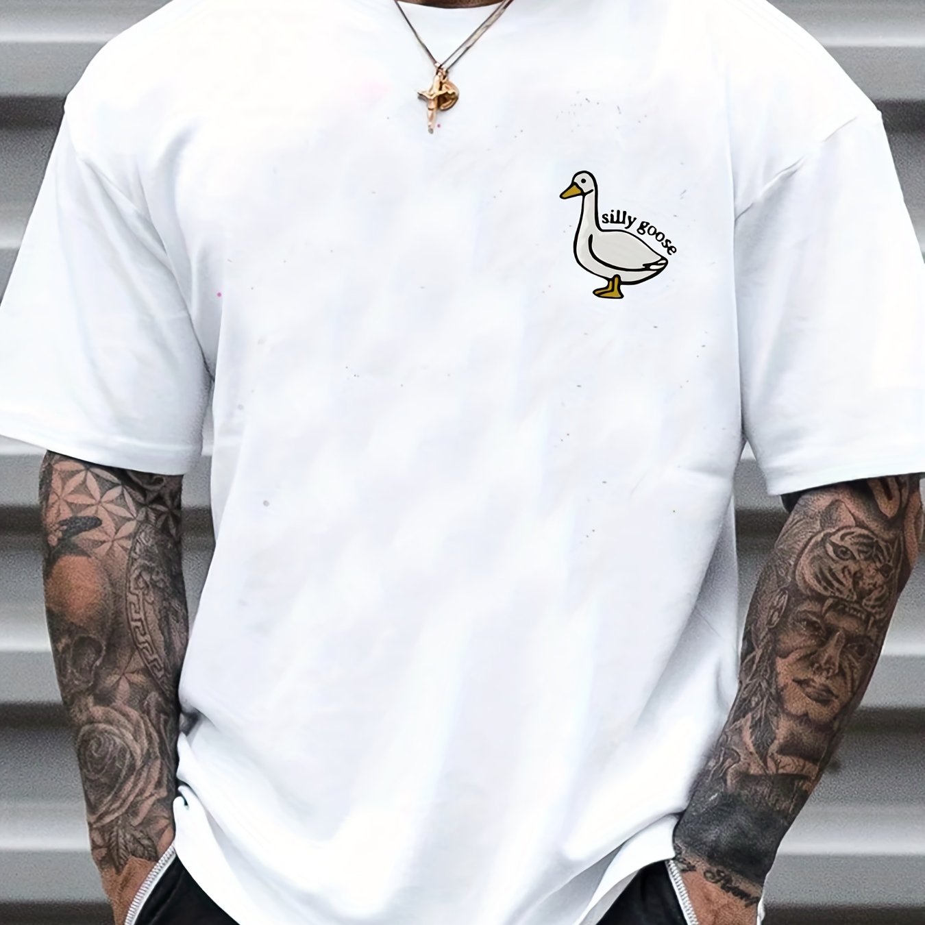 Silly Goose Print Men's Graphic Tee for Summer