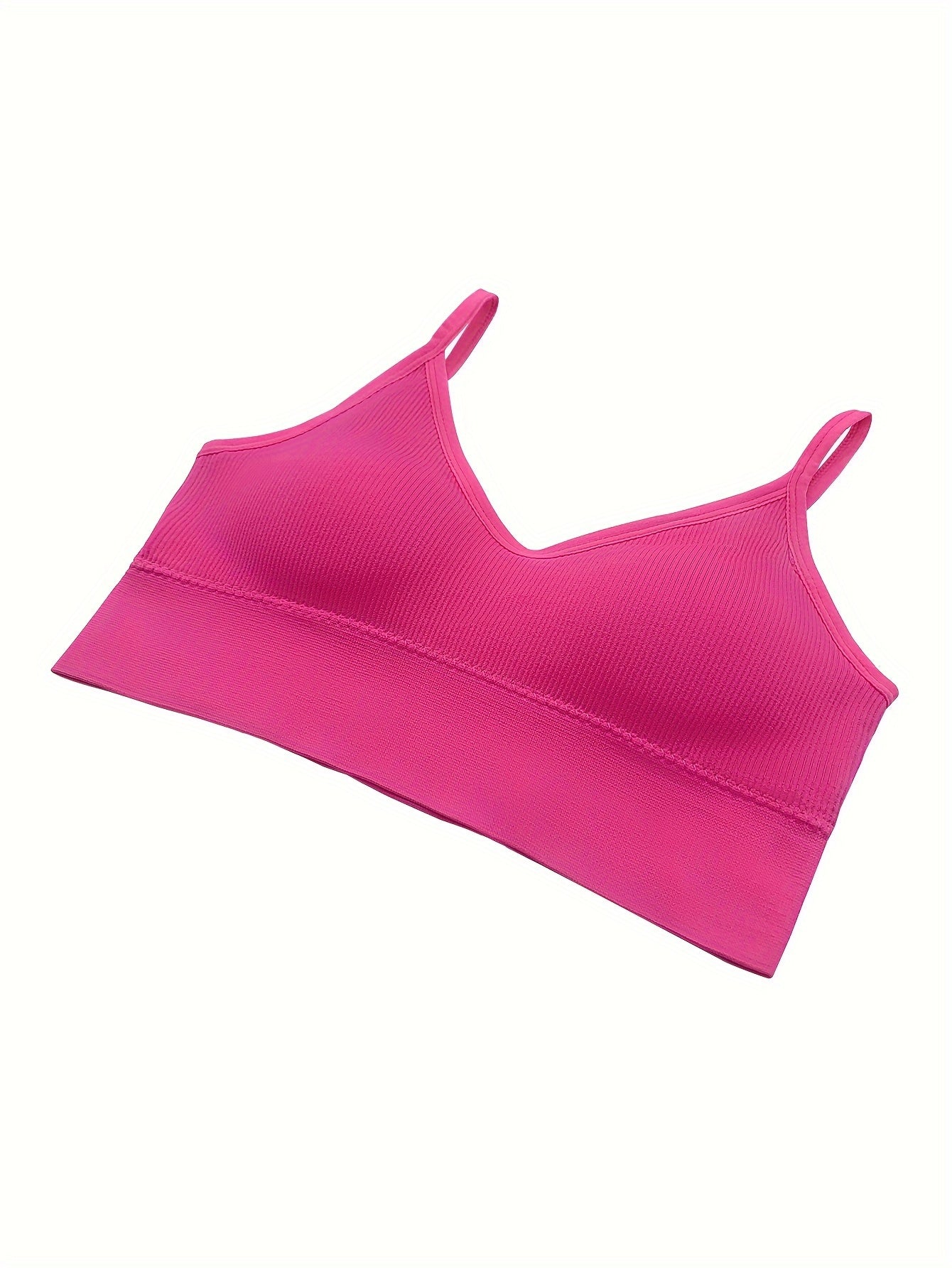 3pcs Solid Ribbed Sports Bras Stretch Intimates Bra Women's Lingerie