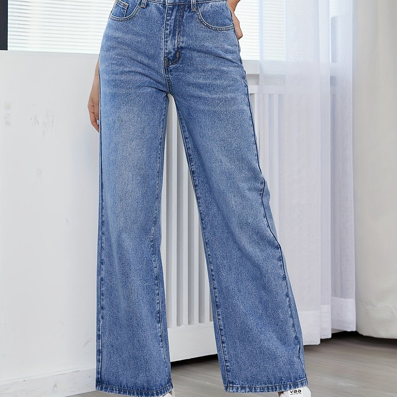High Waist Straight Jeans High Rise Wide Legs Denim Pants